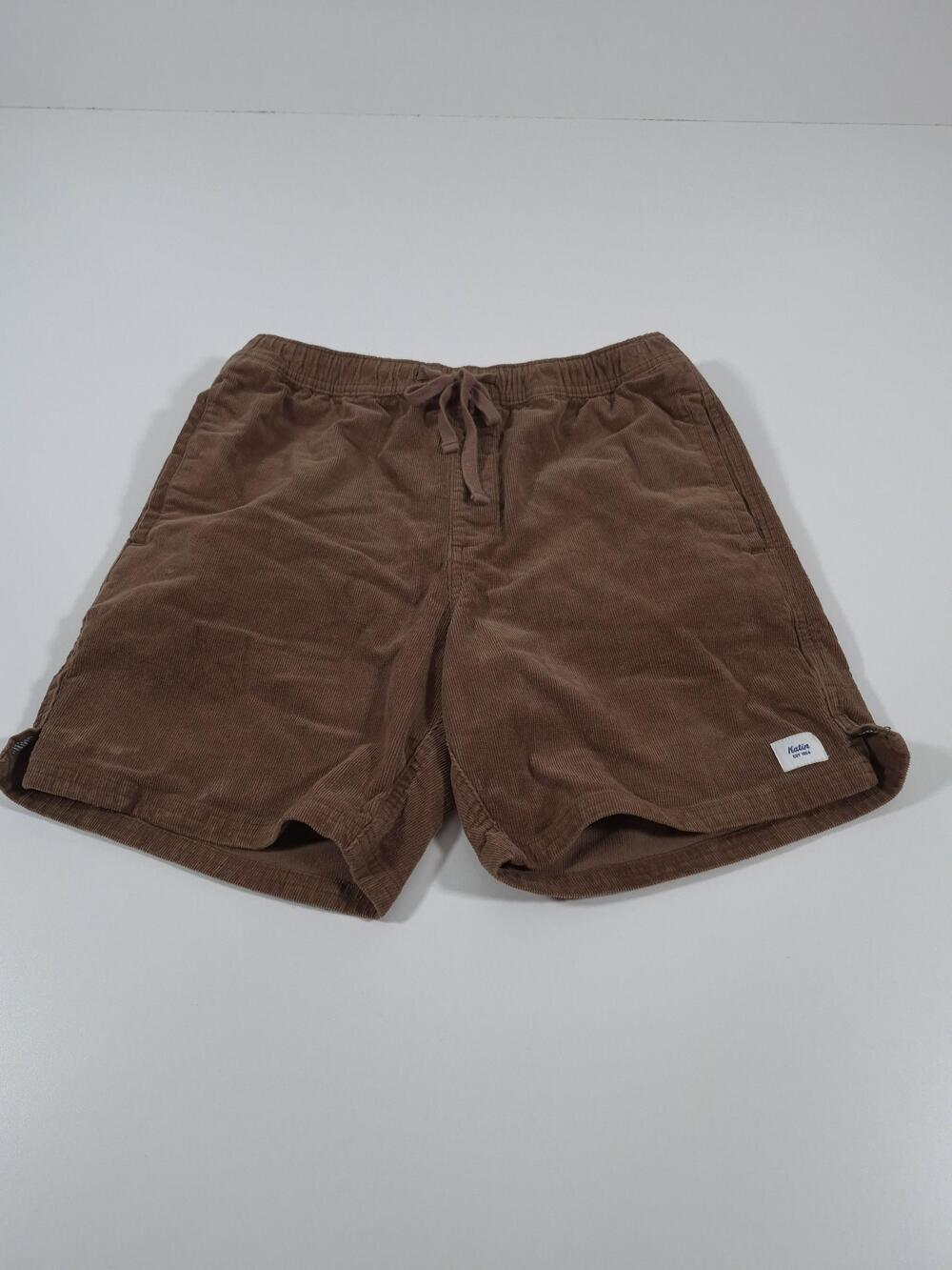 Katin Shorts Mens Medium Brown Corduroy Chino 7" Inseam Elastic Waist Casual